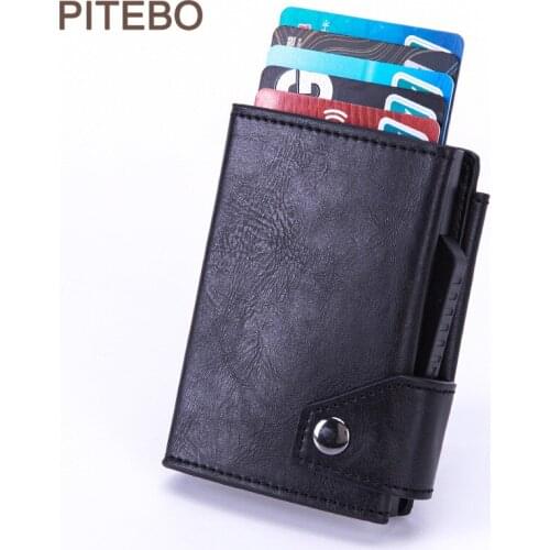 PITEBO High-end large capacity business card holder male simple stainless steel leather ladies carry business card case veryGood