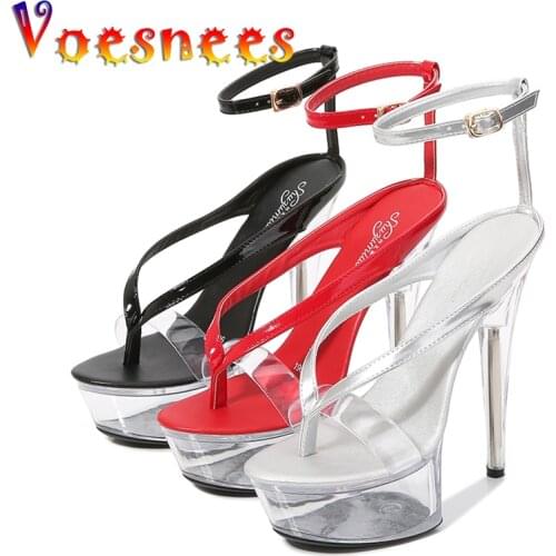 Voesnees Clear Shoes Women Platform High Heels 15cm Flip Flops Sandals Sexy Fish Toe Wedding Shoes Walking Show Stripper Heels