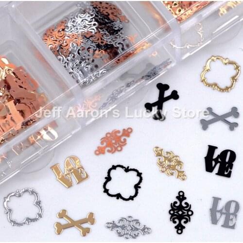 Mixed design black silver gold metal nail foil decals slice 3d nail art decorations tools nail sequin new arrival #8