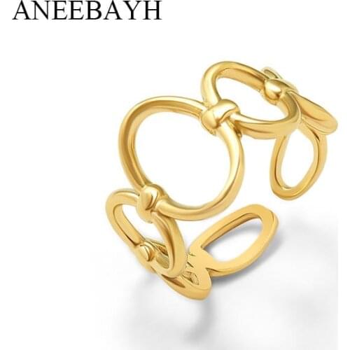 Punk Simple Stainless Steel Rings For Women Trendy Hollow Irregular Oval Shape Adjustable Gold Open Rings Jewelry Party Gift