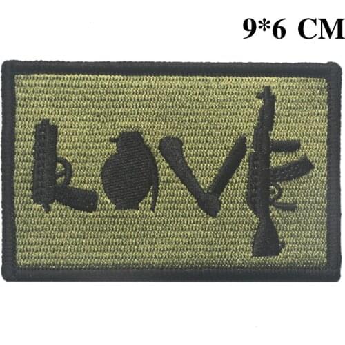 Embroidered LOVE patches gun knife refile US army tactical patch militare ISAF combat patch hook for vest coat