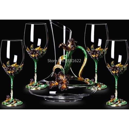 High-quality Enamel irises crystal glass red wine glass Decanter set Wine Champagne glass Cup wedding gift box Drinkware