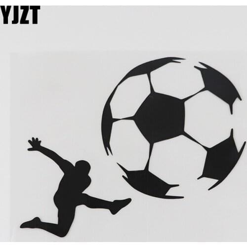 YJZT 14.5CMX10.5CM Funny Soccer Player Sport Ball Decal Vinyl Car Sticker Black/Silver 8A-0745