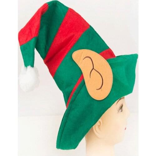 Unisex Funny Christmas Elf Hat Creative Adults Red Green Stripe Plush Ball Decoration Clown Cap Christmas Party Ornaments