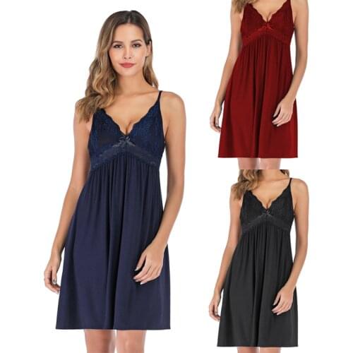 Aamikast Nightgown Women back Hollowing out Sexy Spaghetti Strap Lace Patchwork Lingerie Dress Sleepwear Sleepshirts Size S-XXL