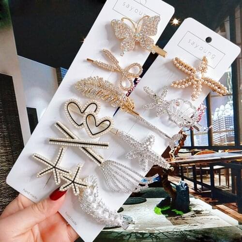 3pcs/set Fashion Rhinestone Hair Clip For Women Korean Simulated Pearl Geometric Bow Hairpin Girl Barrette Hair Accessories 2021