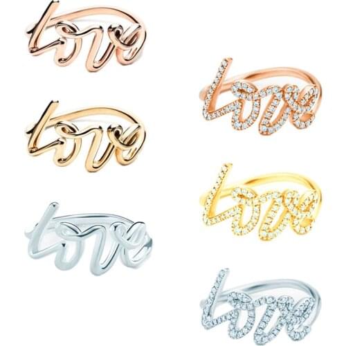 Love Word Ring Womens 925 Sterling Silver High-End Quality Girlfriend Birthday Jewelry Gift 3 Colors With Stone