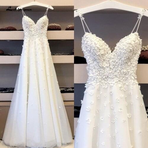 Vestidos Flowers A Line Wedding Dress Spaghetti Straps Elegant Long Bridal Dress Floor Length Robe de Mariee Wedding Gowns 2020