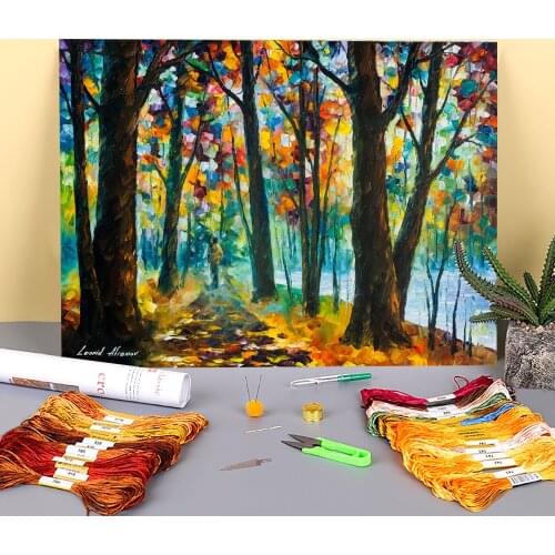 Living Trees Printed 11CT Cross Stitch DIY Embroidery Set DMC Threads Painting Sewing Handmade Hobby Home Decor Mulina