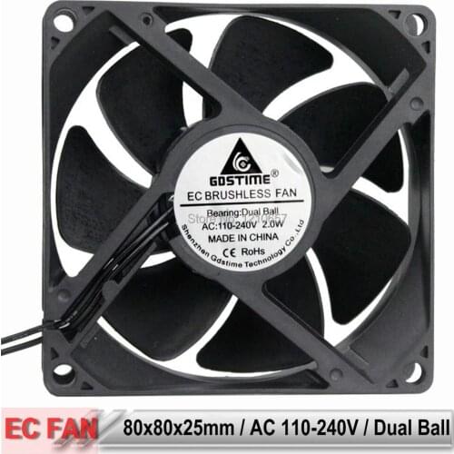 100 PCS Gdstime Brushless Motor Cooling EC Fan 80mm 80x80x25mm 8cm Dual Ball Bearing AC 110V 120V 220V 240V
