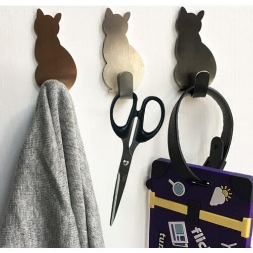 2pcs Self Adhesive Hooks Cat Pattern Storage Holders for Bathroom Kitchen Hanger Stick on Wall Hanging Door Clothes Towel Racks