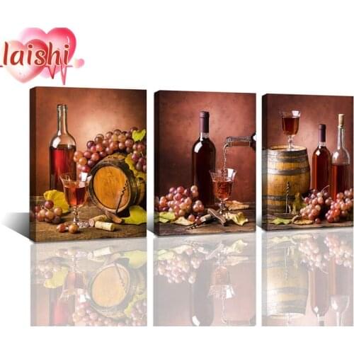 3pcs Wine barrels, wine, winery decoration full round diamond painting cross stitch diamond embroidery mosaic home decor gift