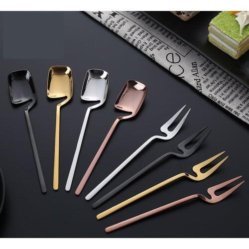 4PCS/Set Creative Stainless Steel Dinnerware Simple Coffee Spoon Dessert Fork Home Restaurant Bar Decoration Kitchen Tableware