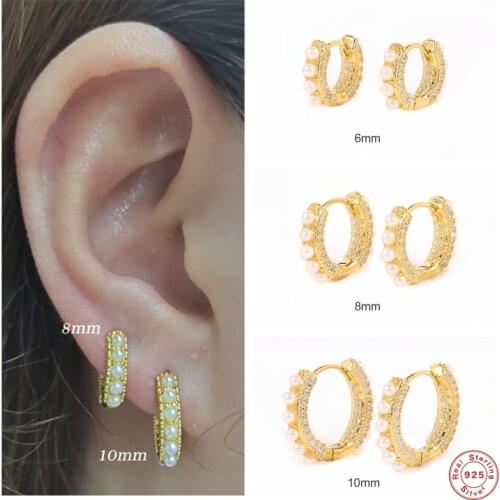 Aide 925 Sterling Silver 6/8/10mm Hoop Earrings Luxury Pearl Beads And Zircon Mosaic Huggie Earrings Cartilage Hoop Pendiente
