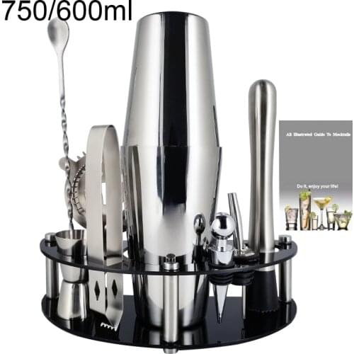 Boston Stainless Steel Cocktail Shaker 450/600/750ml 11-12 Pieces Barware Kit Wine Stand and Recipe