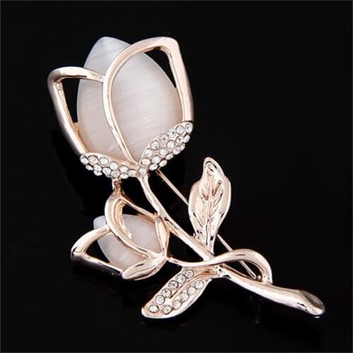 Rose Brooches Fashion Women Jewelry Accessories Stainless Steel Brooch and Pin with Opal Flowers Pins for Woman Clothing Jewelry