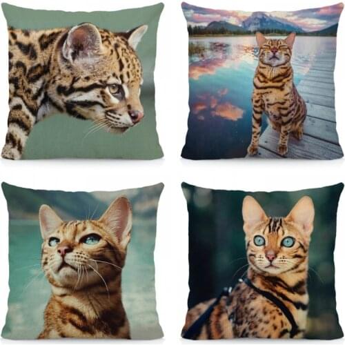 XUNYU Leopard Cat Pillowcase Sofa Decorative Pillow Cover Animal Patterns Square Cushion Cover 45X45cm BT037