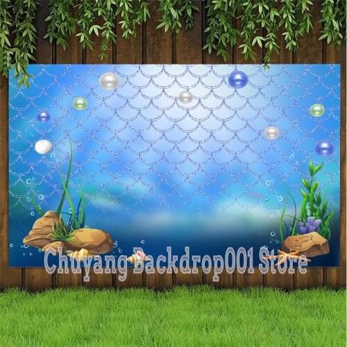 Underwater Fish Scales Photo Background Tank Blue Sea Coral Cartoon Scenic Backdrop For Newborn Baby Shower Kids Birthday