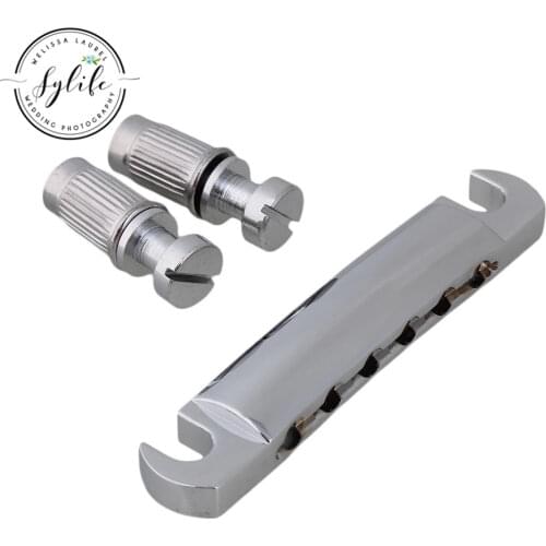 CHROME STOP BAR TAILPIECE & ANCHORS FOR GUITAR