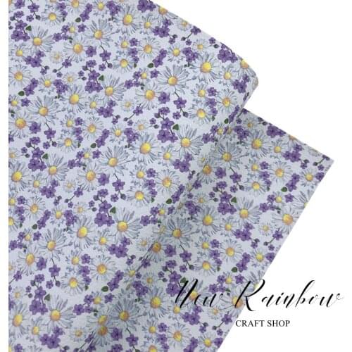 New Rainbow Summer Camomile and Wild Flower DIY Faux Leatherette In Roll Size For Bow Crafts, Accessories