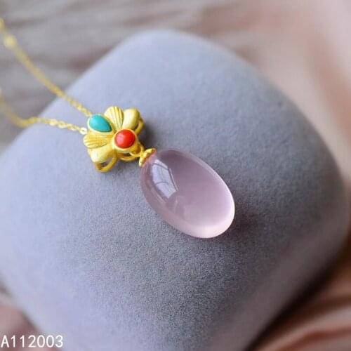 KJJEAXCMY Fine Jewelry 925 Sterling Silver Inlaid Natural Rose Quartz Female Miss Pendant Necklace Luxury Support Detection