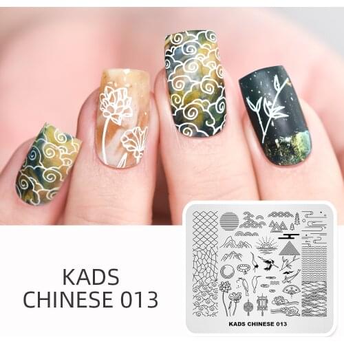 KADS Chinese 013 style Bird & fan chinese design stamping plate for plates manicure art stencil nail printing stamping template