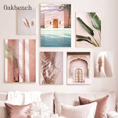 Scandinavian Poster Moroccan Door Art Print Islamic Canvas Painting Reed Leaves Prints Modern Wall Pictures Living Room Decor