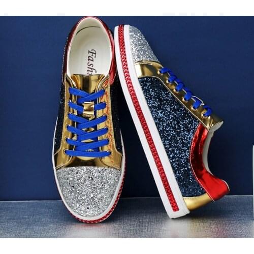 New Design Fashion Golden Bling Mirrors Shoes Men Club & Bar Footwear Large Size 45 46 Hip hop Glitter Shoes Men Casual Sneakers