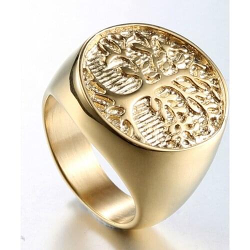 Mens Oil Ring Jewelry Accessories in Steel Inox Tree of Life Ring Man Metal Column Rings For Mens Size 8 -14