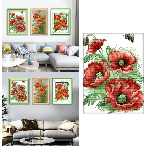 Stamped Cross Stitch Kit Floral Printing DIY Embroidery Kit for Kids Womens