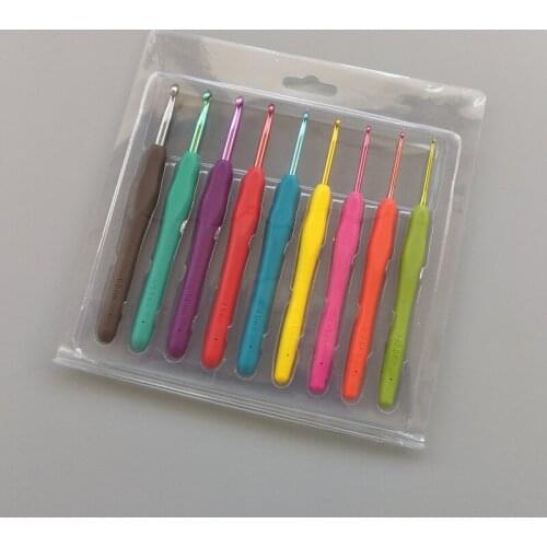 9PCs/lot Mixed Metal Hook Crochet Template Kit TPR Aluminum Knitting Needles For Loom Tool Band DIY Crafts