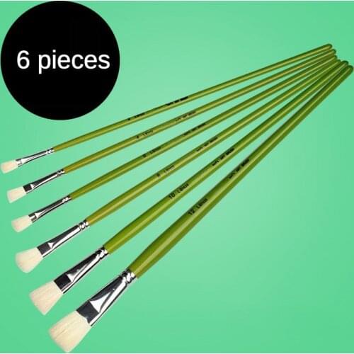 6 pcs of green long rod wool hair flat head brush sets row pen gouache watercolor artist oil paint brush Art Supplies materials