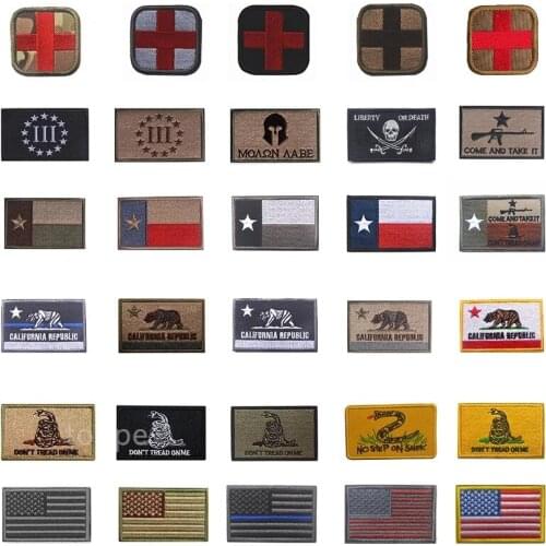 Embroidery Velcros Patches US ARMY Skull Cross Texas Flag Come and Take it Military Patch Tactical Stripes Applique Emblem Badge