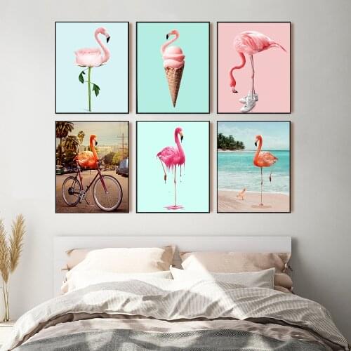 Nordic Bicycle Flamingo Shoes Abstract Flower Cartoon Wall Art Canvas Painting Posters And Prints Picture Living Room Decoration