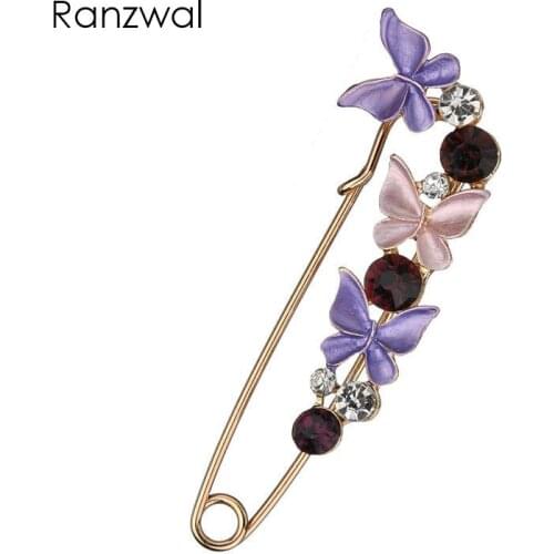 Ranzwal New Elegant Acrylic Butterfly Brooches for Women Rhinestone Collar Safety Pin Fashion Jewelry