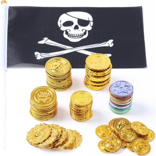 100pcs Plastic Gold Treasure Coins Captain Pirate Party Pirate Treasure Chest Child Treasure Chest Treasure Chest Gold Coin Toy