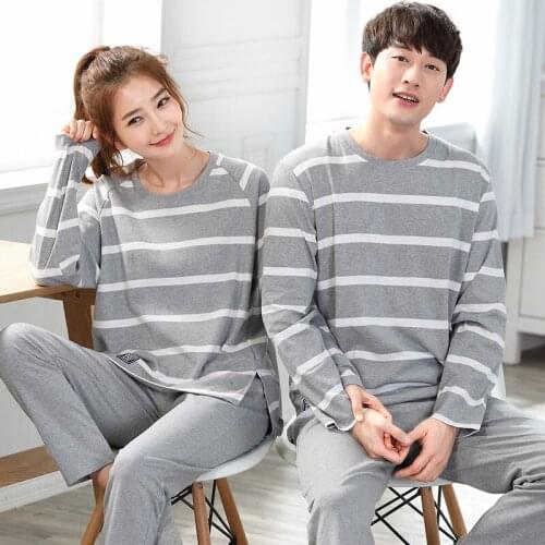 Autumn Men Pajamas Striped Long Sleeve Male Pajama Set Men Pure Full Cotton Pajamas For Women Sleepwear Suit Couple Homewear