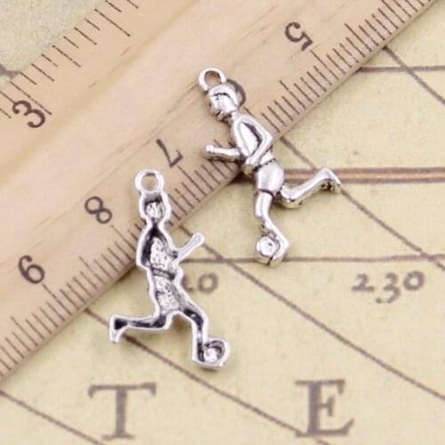 30pcs Charms Football Soccer Player 23x13mm Tibetan Silver Color Pendants Antique Jewelry Making DIY Handmade Craft