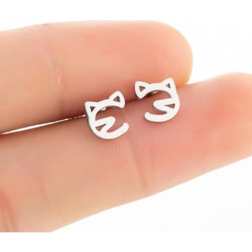 Simple Hollow Cat Prevent Allergy Stud Earrings Stainless Steel Cat Smile Face Earring for Women Wedding Small Ear Hoops Jewelry