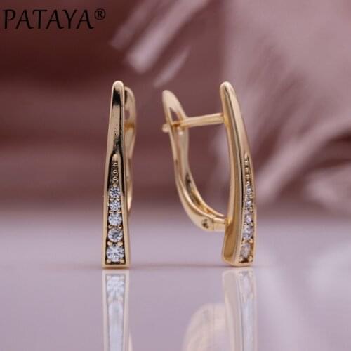 PATAYA New Simple Round Natural Zircon Drop Earrings 585 Rose Gold Metal Earrings Women Vintage Geometric Party Fashion Jewelry