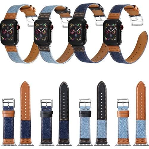 Canvas Nylon Watchband for Apple Watch 38mm 40mm 42mm 44mm Genuine Leather Wrist Bracelet Band Strap for iWatch 1 2 3 4 5
