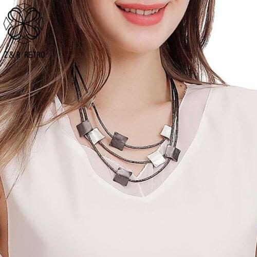 Trend Womens Rope Chains Squares Necklace Circle Geometric Neck Chokers 2021 Fashion Costume Jewelry Suspension Accessories