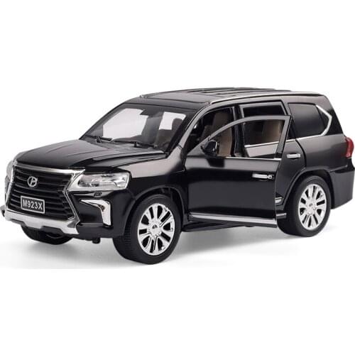 XLG 1:24 Diecast LX570 SUV Black White High Simulator Alloy Metal Model Car With Doors Open Sound Music Light Pull-back Vehicle
