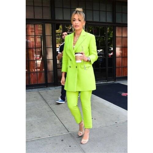 Bright Green Womens Fashion Office Suits Female Custom Made Casual Elegant Jacket Pants Work Wear Plus Size Women Suits Costume