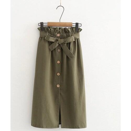 Summer Autumn Skirts Womens 2019 Korean Elegant Button High Waist Skirt Female Pleated Skirt