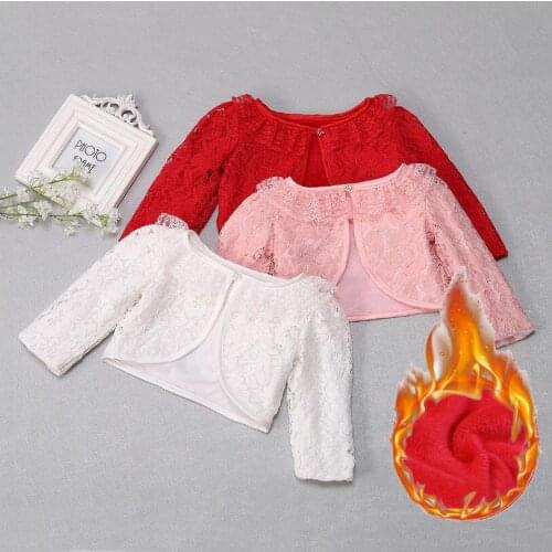 Newborn Baby Lace Shawl Warm Thicken Coat Girls Long Sleeved baptism Coats Baby Infant Jackets White Pink Red Winter Tops