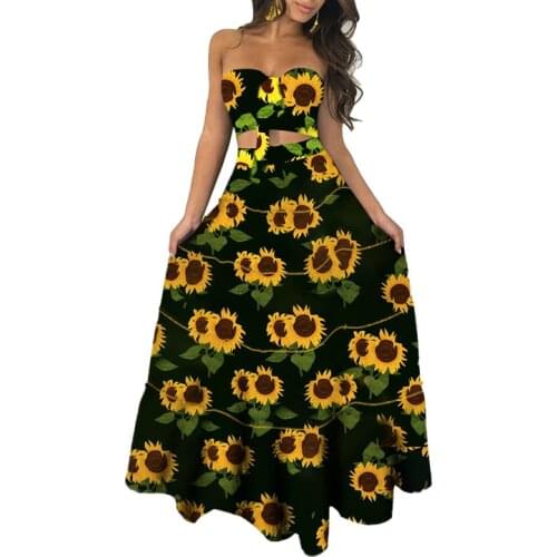 2 piece sets womens outfits tailleurs jupes summer printed cropped top+long beach skirt vacation outfits ensemble femme chic