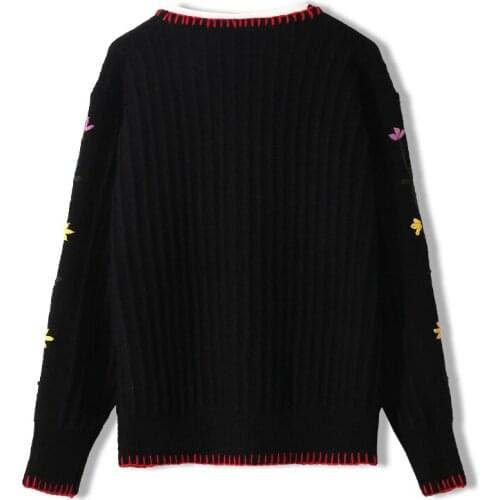 2020 Autumn Vintage Floral Embroidery Knitted Cardigans O-neck Long Sleeve Women Tops Luxury JumperS Lady Thick Outerwear weater