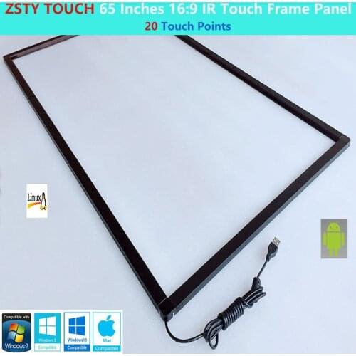 ZSTY Touch 65 Inches 20 Touch Points IR Touch Frame Panel,Infrared Touch Screen Overlay Kit Driver Free Plug&Play
