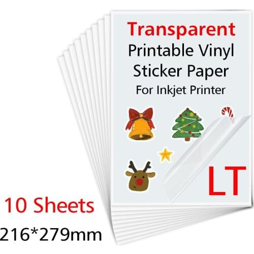10 Sheets Printable Vinyl Sticker Paper Glossy adhesive Copy Paper 216*279mm Vinyl Printing Paper for Inkjet printer DIY Crafts